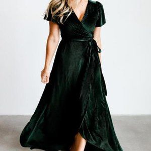 BALTIC BORN - Andi Emerald Ribbed Velvet Wrap Dress